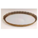 Brass Filigree Oval Vanity Perfume Tray Mirror