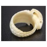 Carved Bovine Bone Ram's Head Ring