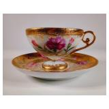 Antique Gilded Floral Pedestal Teacup & Saucer