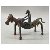 Indian Dhokra Bronze Horse and Rider Sculpture
