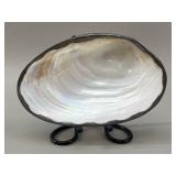 Silver-Mounted Mother-of-Pearl Shell Dish