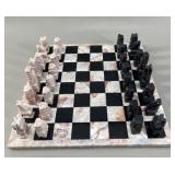 Mexican Hand-Carved Onyx & Marble Aztec Chess Set