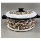 Vintage Floral Enamelware Lidded Casserole Pot