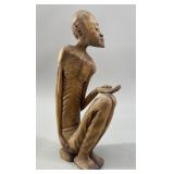 Lapaitie Carved Wood Crouching Figure Sculpture