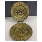 Pair of Embossed Brass Dutch Tavern Wall Plates