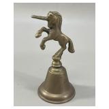Solid Brass Unicorn Figurine Hand Bell VTG