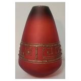 Czech glass vase with applied metal signed