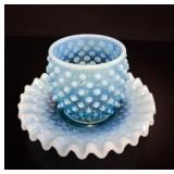 Fenton Blue Opalescent Hobnail Cup & Saucer