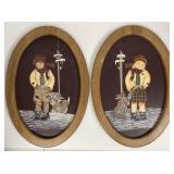 Pair of Folk Art Style Oval Child Portraits