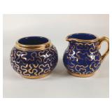 Sudlow's Burslem Cobalt & Gold Cream & Sugar