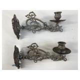 Pair Italian Art Nouveau Brass Single Wall Sconces