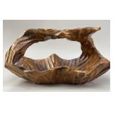 Hand-Carved Wooden Leaf Basket Bowl