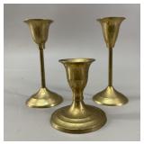 Set of 3 Vintage Brass Candlesticks