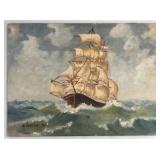Masted Tall Ship at Sea (1951)
