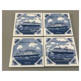 Set of Four Holland-America Line Delft Coasters