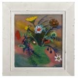 Mid-Century Framed Enamel on Copper Floral Plaque