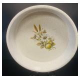 VTG Speckled Stoneware Casserole Dish Floral Wheat