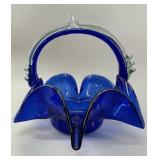 MCM Murano-Style Cobalt Blue Art Glass Basket