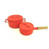 Pair of 1970's Orange Cooking Dutch Oven / Pot