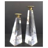 MCM Pair of Stylized Obelisk Angular Candlesticks