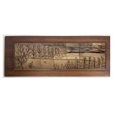 1960s Signed MCM Tile Landscape on Teak