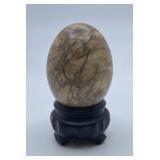 Polished Jasper Stone Egg on Carved Wooden Stand