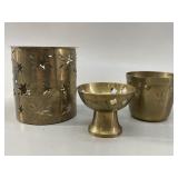 Set of 3 Vintage Pierced Brass Candle Holders