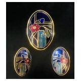 VTG Enamel Floral Brooch Pin & Pierced Earrings