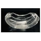 Mid-Century Curved Ribbed Clear Crystal Glass Dish