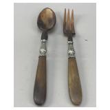 Victorian Horn & Sterling Silver Salad Servers