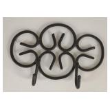 Vtg Wrought Iron Scroll Wall Rack w/Dual Hooks