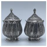 Pair of Antique Kashmiri Silver Lidded Pots