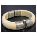 Hinged Bone & Silver-Tone Bangle VTG
