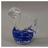 Murano  Blue & Clear Art Glass Swan