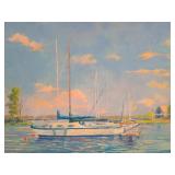 Caron, Impressionist Marine Harbor Scene Oil