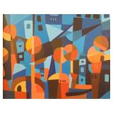 Persian Cubist Abstract Cityscape Oil