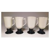 4 Vtg Hall Black & White Pedestal Mugs