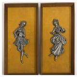 Pair Italian Peltro Framed Pewter Courtly Wall