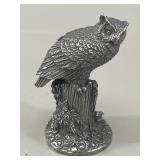 Cast Pewter Owl Figurine on Stump