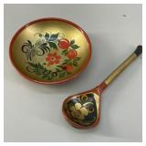 Vintage Soviet Khokhloma Hand-Painted Wooden Set