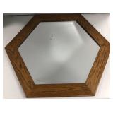 Vintage Hexagonal Beveled Wall Mirror in Oak Frame