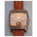 Sigal Orange Dial Crystal Bezel Wristwatch