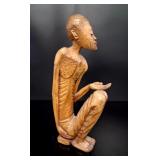 Carved Wood Beggar Figure, Signed