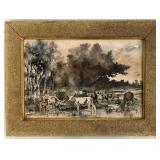 Antique Pastoral Watercolour Signed Hollis