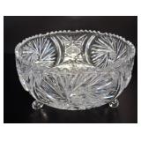 Bohemian Cut Crystal Footed Pinwheel Bowl vtg