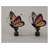 Hand-Painted Monarch Butterfly Lamp Finials Pair