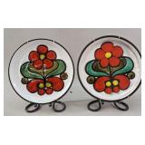 2 Swiss Hand-Painted Studio Art Pottery Plates