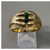 Vtg Goldtone Menï¿½s Ring With Jade Beads