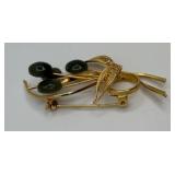MCM Gold-Plated Nephrite Jade Brooch