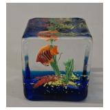 Murano Art Glass Aquarium Cube Paperweight vtg